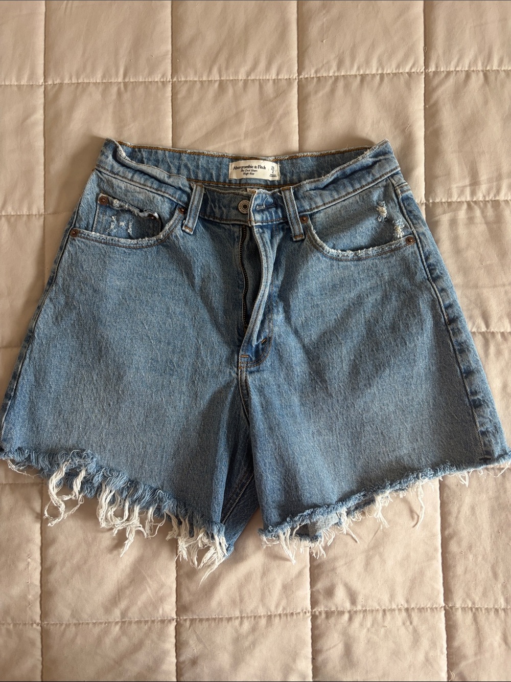 Abercrombie & Fitch Light Wash Frayed Denim Cutoff Shorts